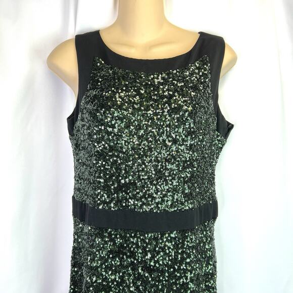 Badgley Mischka Green Sequin black Gown Size 6 V back Designer Formal - Picture 5 of 16